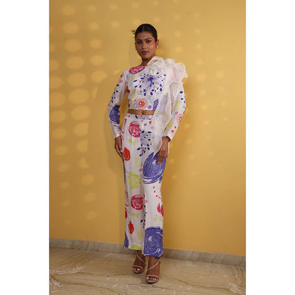 GAGAN VOHRA Organ Ruffel Co-Ord Set - White