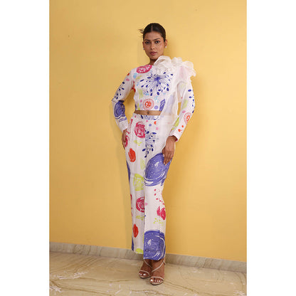 GAGAN VOHRA Organ Ruffel Co-Ord Set - White