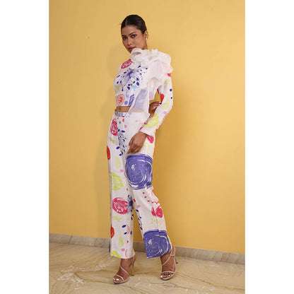 GAGAN VOHRA Organ Ruffel Co-Ord Set - White