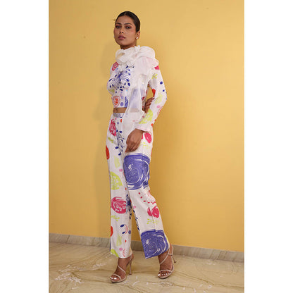 GAGAN VOHRA Organ Ruffel Co-Ord Set - White