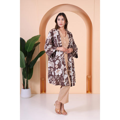 GAGAN VOHRA Womens Floral Beige Shirt with Pant and Cape