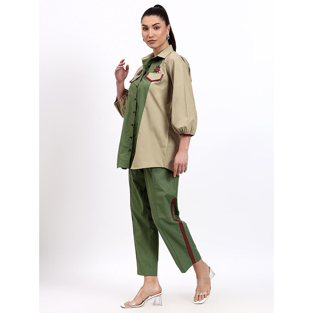 GAGAN VOHRA Womens Embroidered Olive Co-Ord Set