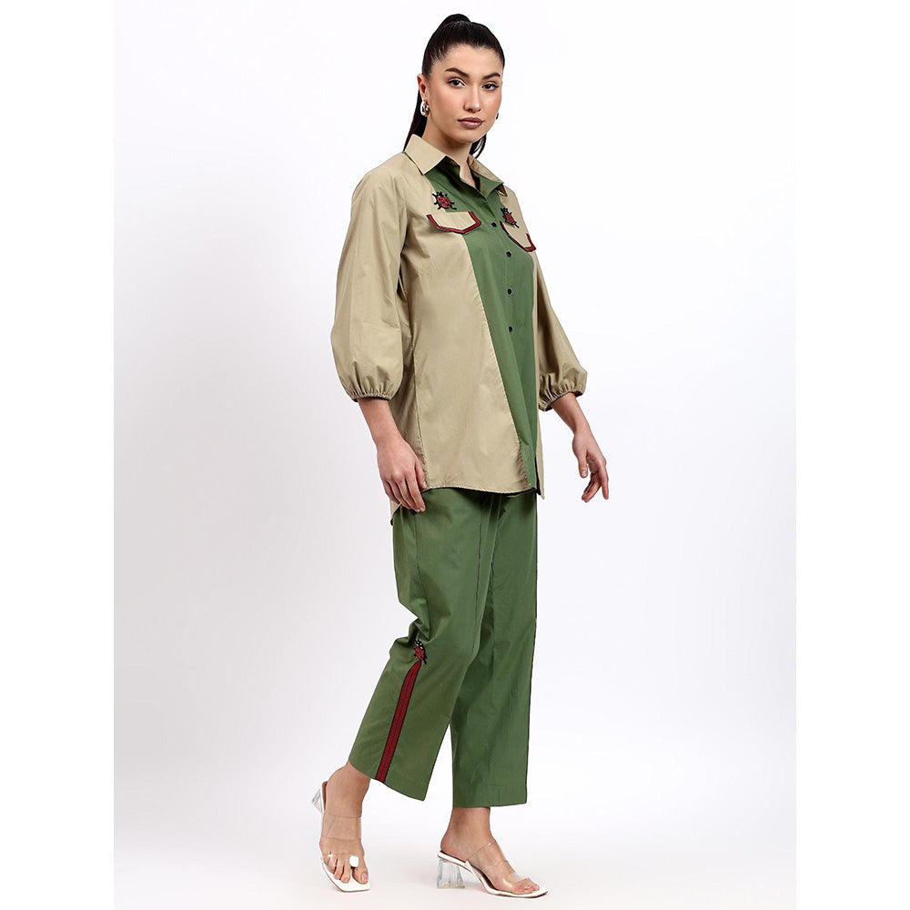 GAGAN VOHRA Womens Embroidered Olive Co-Ord Set