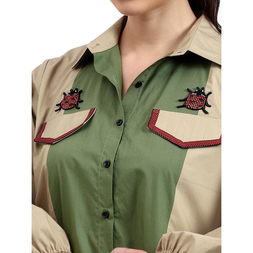 GAGAN VOHRA Womens Embroidered Olive Co-Ord Set