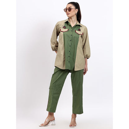 GAGAN VOHRA Womens Embroidered Olive Co-Ord Set