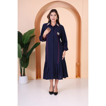 GAGAN VOHRA Womens Embroidered Navy Blue Dress