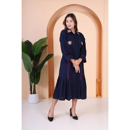 GAGAN VOHRA Womens Embroidered Navy Blue Dress