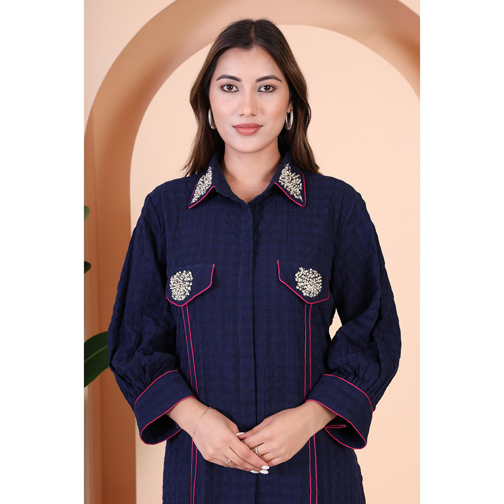 GAGAN VOHRA Womens Embroidered Navy Blue Dress