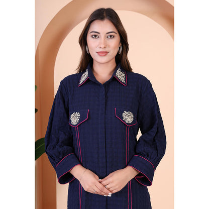 GAGAN VOHRA Womens Embroidered Navy Blue Dress