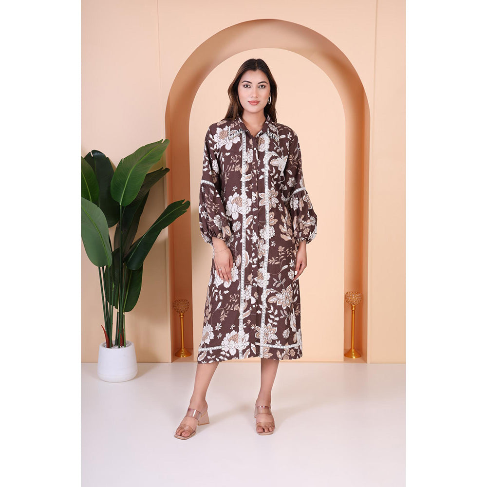 GAGAN VOHRA Womens Floral Brown Dress