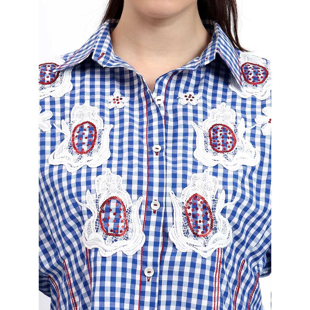 GAGAN VOHRA Womens Checks Blue Dress