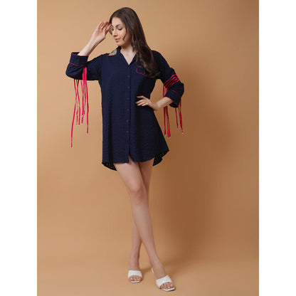 GAGAN VOHRA Womens Embroidered Navy Blue Dress