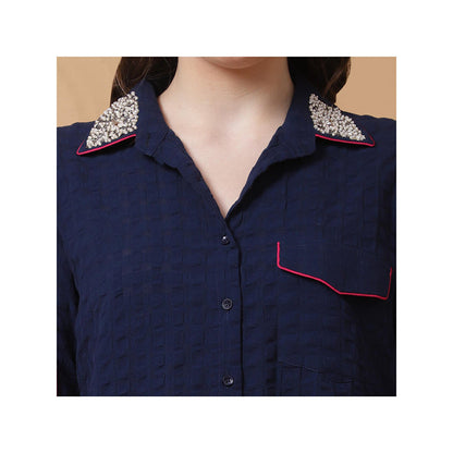 GAGAN VOHRA Womens Embroidered Navy Blue Dress