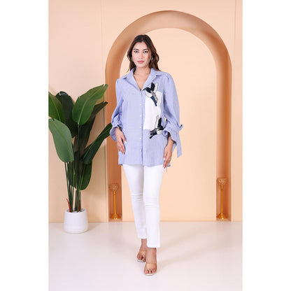 GAGAN VOHRA Womens Embroidered Blue Shirt