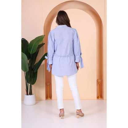 GAGAN VOHRA Womens Embroidered Blue Shirt