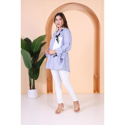 GAGAN VOHRA Womens Embroidered Blue Shirt