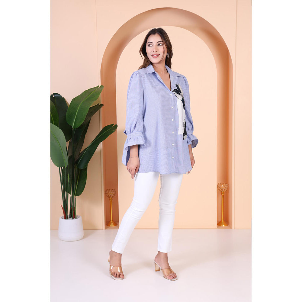 GAGAN VOHRA Womens Embroidered Blue Shirt