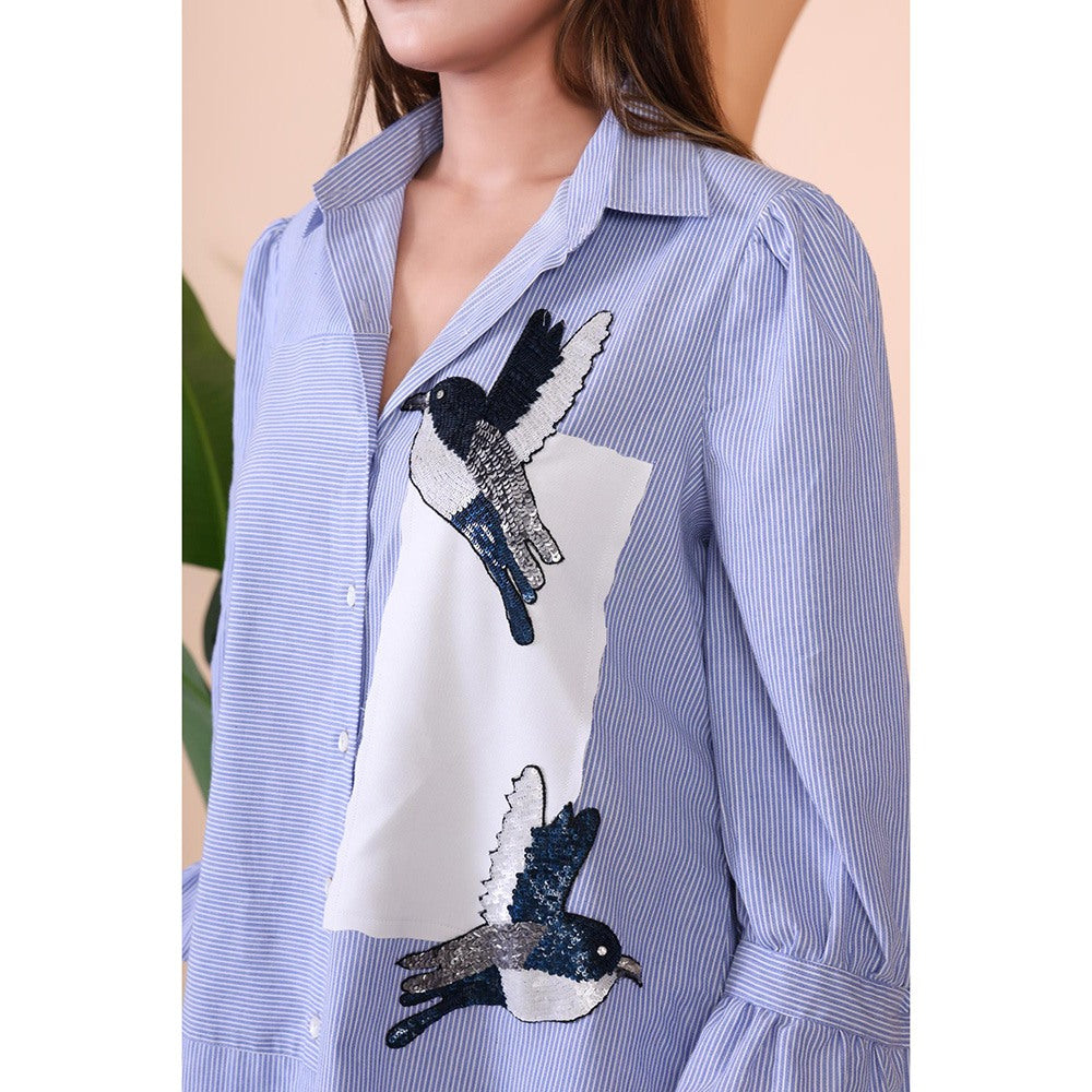 GAGAN VOHRA Womens Embroidered Blue Shirt