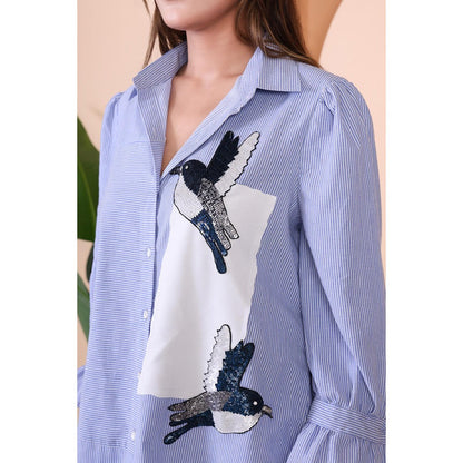 GAGAN VOHRA Womens Embroidered Blue Shirt