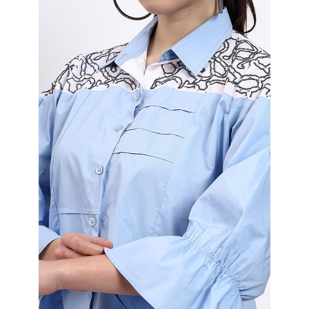 GAGAN VOHRA Womens Embroidered Blue Shirt