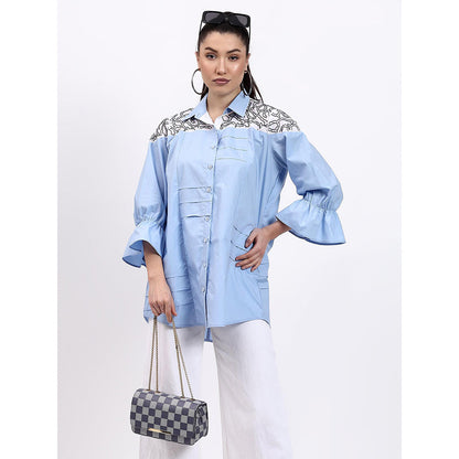 GAGAN VOHRA Womens Embroidered Blue Shirt