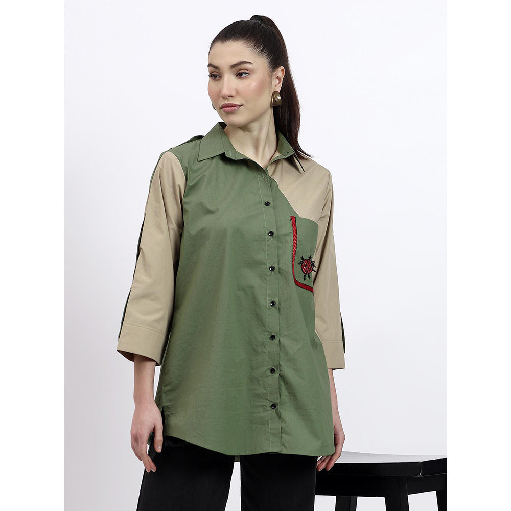 GAGAN VOHRA Womens Colorblock Olive Shirt