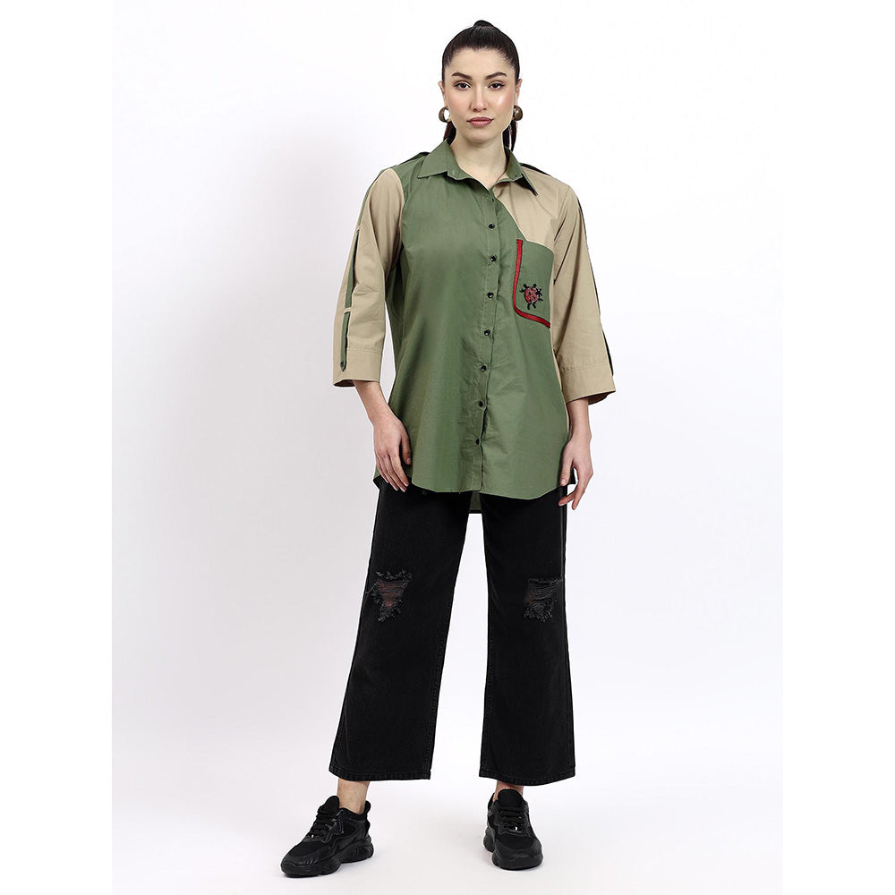 GAGAN VOHRA Womens Colorblock Olive Shirt
