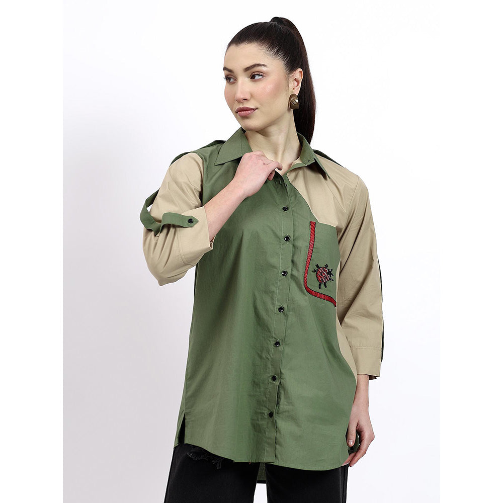 GAGAN VOHRA Womens Colorblock Olive Shirt