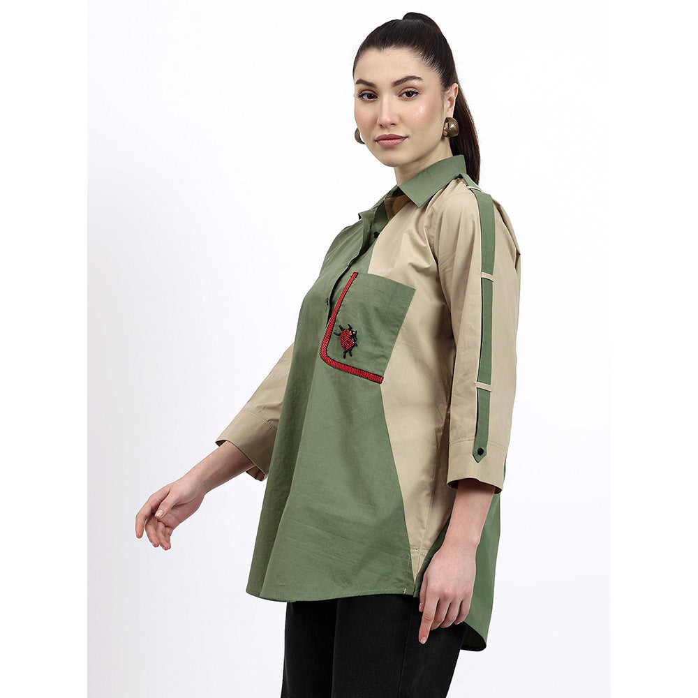 GAGAN VOHRA Womens Colorblock Olive Shirt