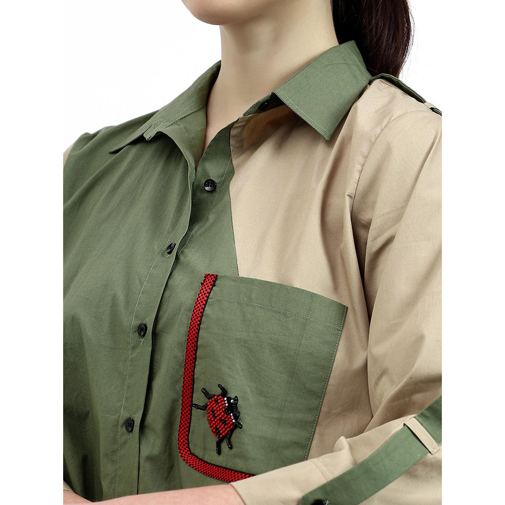 GAGAN VOHRA Womens Colorblock Olive Shirt