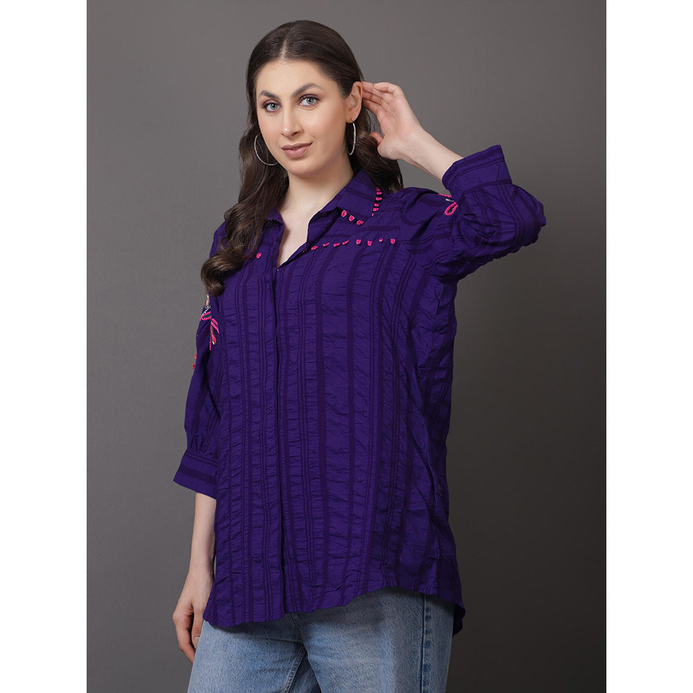 GAGAN VOHRA Womens Embroidered Navy Blue Shirt