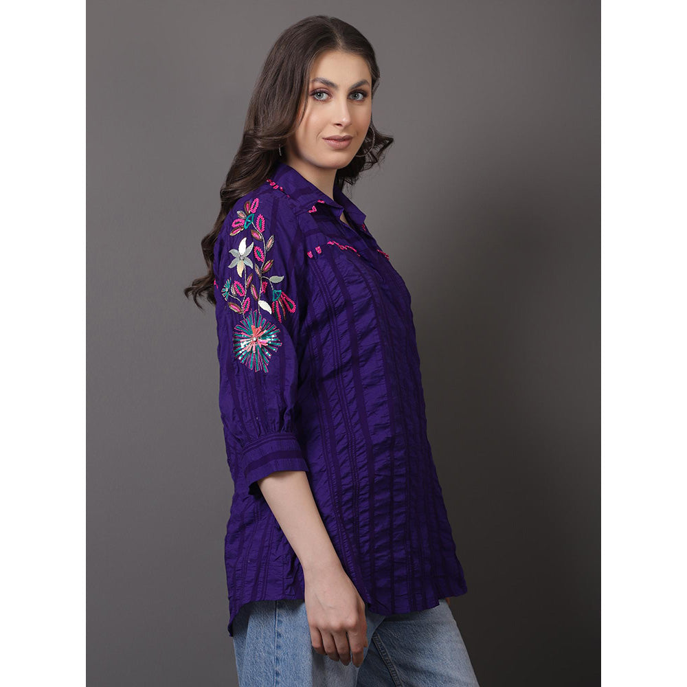 GAGAN VOHRA Womens Embroidered Navy Blue Shirt