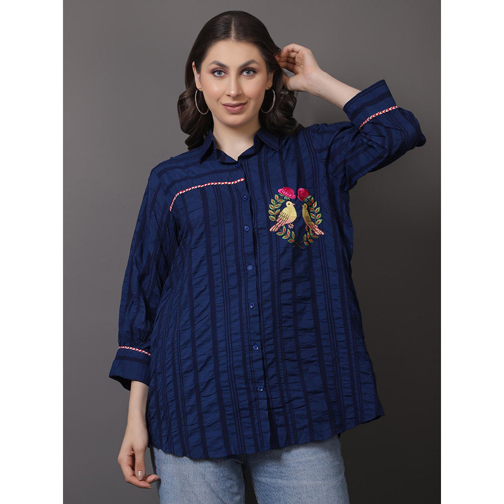 GAGAN VOHRA Womens Embroidered Navy Blue Shirt