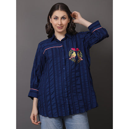GAGAN VOHRA Womens Embroidered Navy Blue Shirt