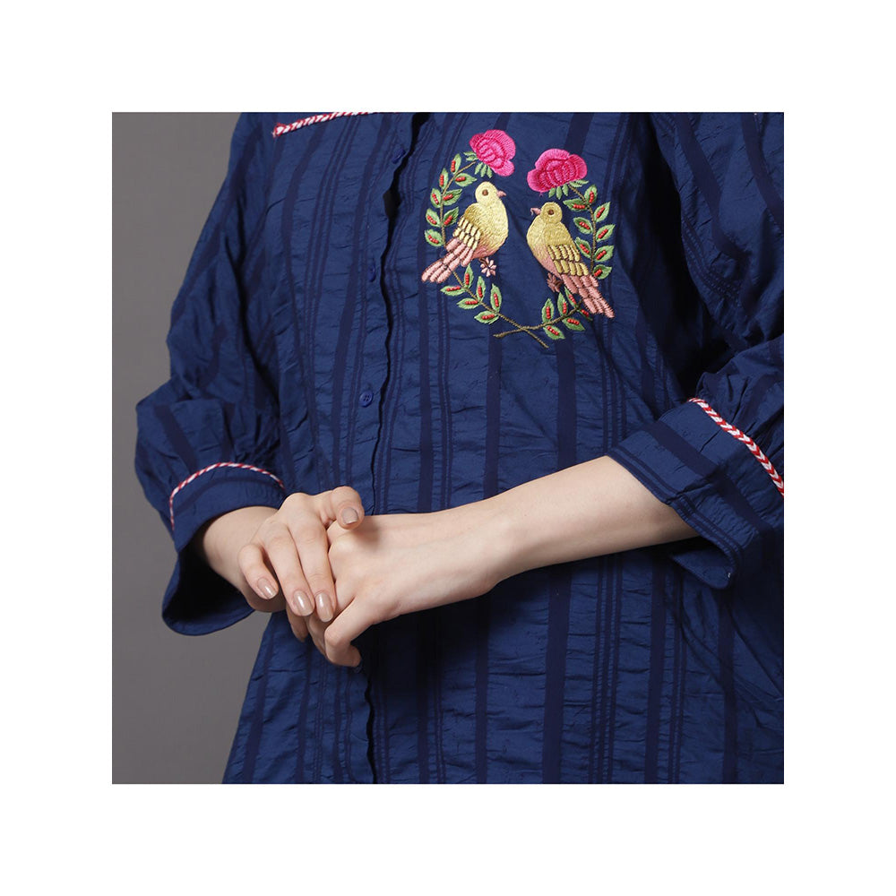 GAGAN VOHRA Womens Embroidered Navy Blue Shirt