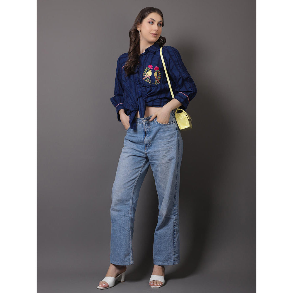 GAGAN VOHRA Womens Embroidered Navy Blue Shirt