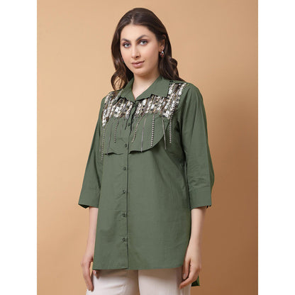 GAGAN VOHRA Womens Sequined Olive Shirt