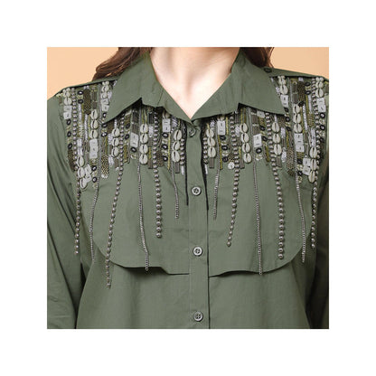 GAGAN VOHRA Womens Sequined Olive Shirt