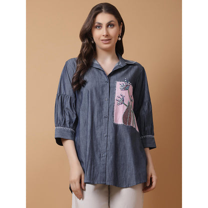 GAGAN VOHRA Womens Embroidered Blue Shirt