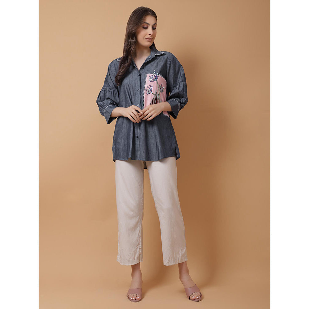 GAGAN VOHRA Womens Embroidered Blue Shirt