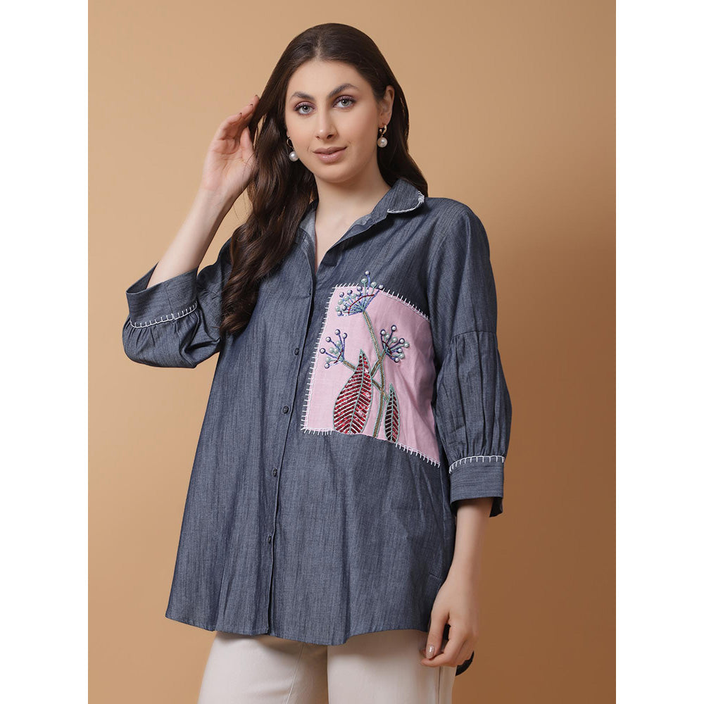 GAGAN VOHRA Womens Embroidered Blue Shirt