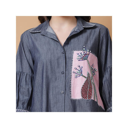 GAGAN VOHRA Womens Embroidered Blue Shirt