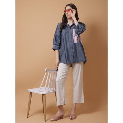 GAGAN VOHRA Womens Embroidered Blue Shirt