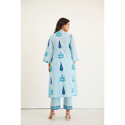 GANGA GRACE Blue Pintucks Buta Printed Cotton Co-Ord Set