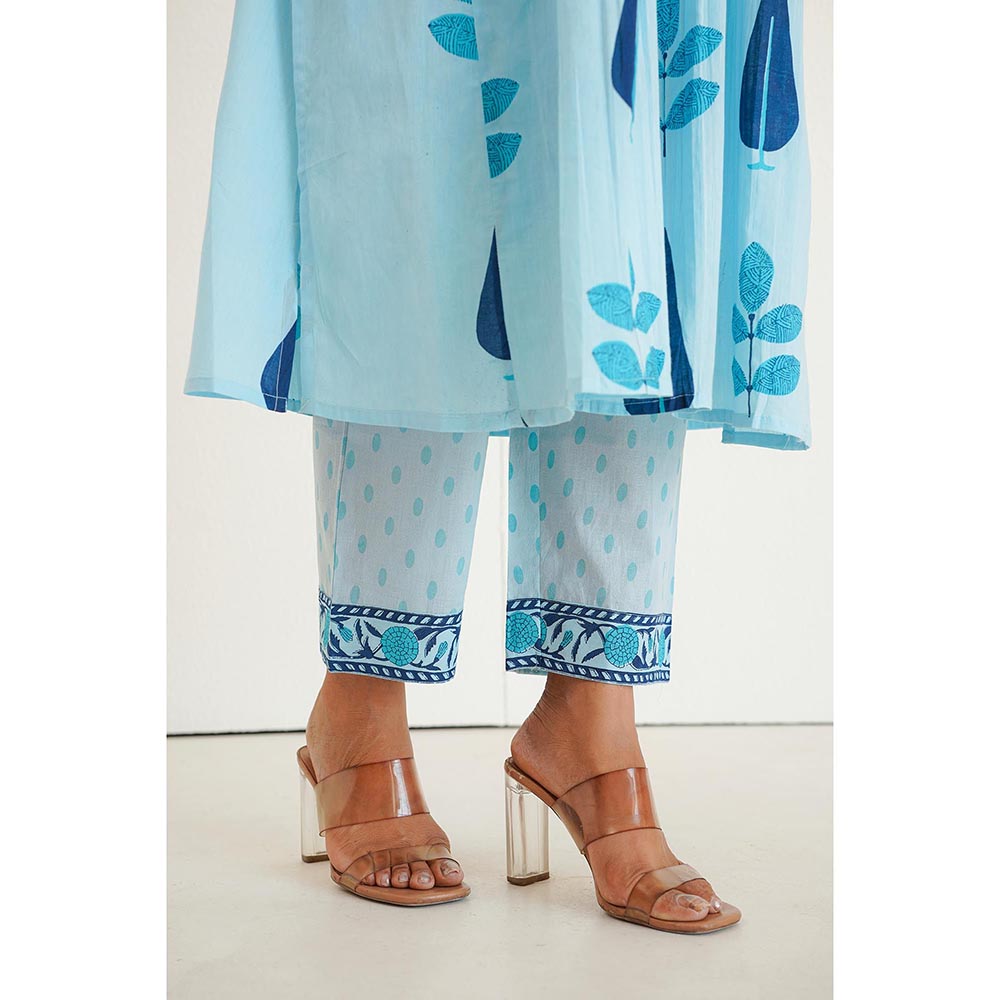 GANGA GRACE Blue Pintucks Buta Printed Cotton Co-Ord Set