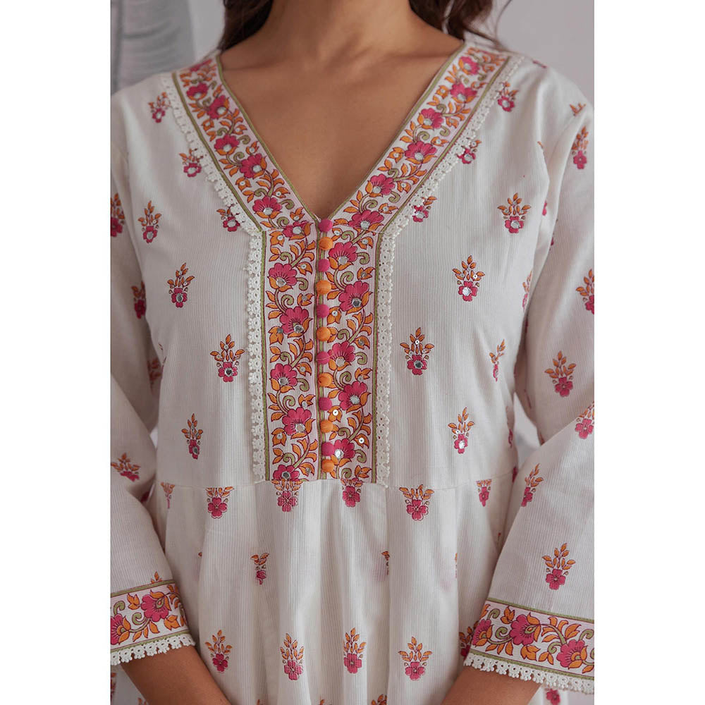 GANGA GRACE Pink Floral Printed Cotton Anarkali with Dupatta