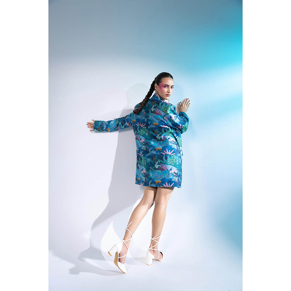 Gazab By Miku Kumar Teal La Villette Paris Mini Dress with Blazer (Set of 2)