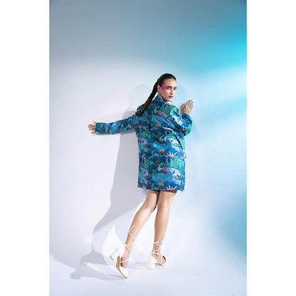 Gazab By Miku Kumar Teal La Villette Paris Mini Dress with Blazer (Set of 2)