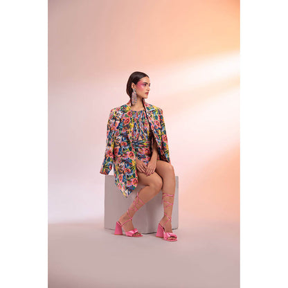 Gazab By Miku Kumar Multi-Colour Paris Mini Dress with Blazer (Set of 2)