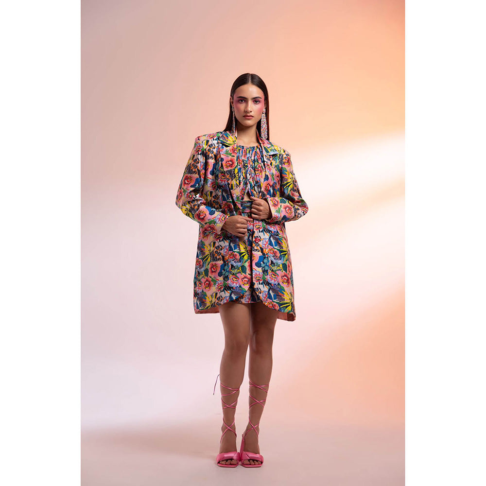 Gazab By Miku Kumar Multi-Colour Paris Mini Dress with Blazer (Set of 2)